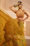 Buy_Aneesh Agarwaal_Yellow Chinon Printed Floral Plunged Draped Sharara Saree With Blouse _Online_at_Aza_Fashions