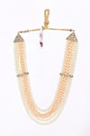 Buy_Aryavir Malhotra_Peach Crystal And Pearls Multi-layered Mala _at_Aza_Fashions