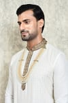 Buy_Aryavir Malhotra_Peach Crystal And Pearls Multi-layered Mala _Online_at_Aza_Fashions