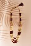 Aryavir Malhotra_Maroon Crystal And Pearls Embellished Layered Mala _Online_at_Aza_Fashions