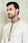 Aryavir Malhotra_Cream Crystal And Pearl Embellished Layered Mala _Online_at_Aza_Fashions