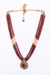 Buy_Aryavir Malhotra_Maroon Crystal And Pearls Embellished Layered Mala _at_Aza_Fashions