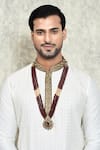 Shop_Aryavir Malhotra_Maroon Crystal And Pearls Embellished Layered Mala _at_Aza_Fashions