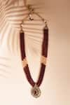 Aryavir Malhotra_Maroon Crystal And Pearls Embellished Layered Mala _Online_at_Aza_Fashions