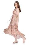 Buy_Whimsical By Shica_Peach Organza, Satin Tassels V-neck Floral Print High Low Dress _Online_at_Aza_Fashions