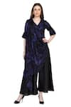 Buy_Whimsical By Shica_Purple Organza, Satin V-neck Abstract Splash Print Draped Jumpsuit _at_Aza_Fashions