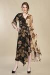 Buy_Whimsical By Shica_Black Organza, Satin V-neck Forest Print Wrap Dress _at_Aza_Fashions
