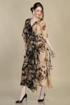 Shop_Whimsical By Shica_Black Organza, Satin V-neck Forest Print Wrap Dress _at_Aza_Fashions