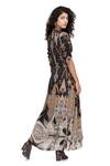 Shop_Whimsical By Shica_Black Organza, Satin Sequins V-neck Floral Print Embellished Dress _at_Aza_Fashions