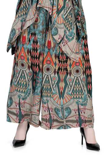 Shop_Whimsical By Shica_Blue Organza, Satin V-neck Printed Kaftan And Pant Set _Online_at_Aza_Fashions
