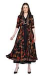 Buy_Whimsical By Shica_Black Organza, Satin Embroidery V-neck Floral Jacket Dress With Inner _at_Aza_Fashions