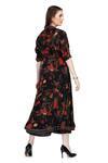 Shop_Whimsical By Shica_Black Organza, Satin Embroidery V-neck Floral Jacket Dress With Inner _at_Aza_Fashions