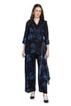 Buy_Whimsical By Shica_Blue Satin, Organza V-neck Wrap-over Printed Top And Pant Set _at_Aza_Fashions