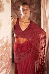 Shop_Sana Barreja_Red Skirt Organza Anna Crystal Embellished Palla Saree With Blouse  _at_Aza_Fashions