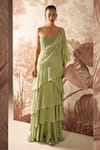 Buy_Sana Barreja_Green Corset Eliza Embellished Palla Ruffle Pre Stitched Saree With  _at_Aza_Fashions