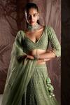 Shop_Sana Barreja_Green Blouse And Lehenga Net Embroidered Christine Crystal Bridal Set  _at_Aza_Fashions