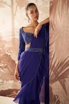 Shop_Sana Barreja_Blue Blouse Net Embroidered Clara Ruffle Pre Stitched Saree Set  _at_Aza_Fashions