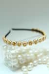 Shop_Foot Fuel_Gold Beads, Stones Embellished Round Broach Hairband _at_Aza_Fashions