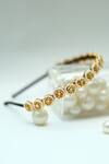 Foot Fuel_Gold Beads, Stones Embellished Round Broach Hairband _at_Aza_Fashions