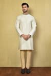 Buy_Arihant Rai Sinha_Cream Cotton Plain Collar Embroidered Kurta And Pyjama Set _at_Aza_Fashions