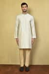 Shop_Arihant Rai Sinha_Cream Cotton Plain Collar Embroidered Kurta And Pyjama Set _Online_at_Aza_Fashions