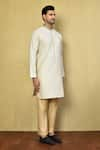 Arihant Rai Sinha_Cream Cotton Plain Collar Embroidered Kurta And Pyjama Set _at_Aza_Fashions