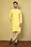 Buy_Arihant Rai Sinha_Yellow Cotton Plain Floral Embroidered Collar Kurta And Pyjama _at_Aza_Fashions