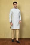 Buy_Arihant Rai Sinha_Grey Cotton Self Design Band Collar Kurta And Pyjama Set _at_Aza_Fashions