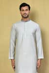 Buy_Arihant Rai Sinha_Grey Cotton Self Design Band Collar Kurta And Pyjama Set _Online_at_Aza_Fashions