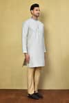 Arihant Rai Sinha_Grey Cotton Self Design Band Collar Kurta And Pyjama Set _at_Aza_Fashions