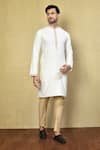 Buy_Arihant Rai Sinha_Ivory Cotton Embroidery Thread Placement Kurta Set _at_Aza_Fashions