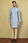 Buy_Arihant Rai Sinha_Grey Kurta Cotton Jacquard Woven Ikat Set_Online_at_Aza_Fashions