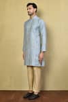 Arihant Rai Sinha_Grey Kurta Cotton Jacquard Woven Ikat Set_at_Aza_Fashions