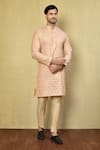 Buy_Arihant Rai Sinha_Peach Kurta Jacquard Woven Geometric And Pyjama Set _at_Aza_Fashions