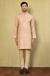 Buy_Arihant Rai Sinha_Peach Kurta Jacquard Woven Geometric And Pyjama Set _Online_at_Aza_Fashions