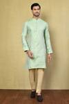 Buy_Arihant Rai Sinha_Green Jacquard, Cotton Embroidery Full Sleeve Woven Kurta Set _at_Aza_Fashions
