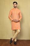 Buy_Arihant Rai Sinha_Orange Cotton Stripe Pattern Kurta With Pyjama _at_Aza_Fashions