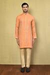 Shop_Arihant Rai Sinha_Orange Cotton Stripe Pattern Kurta With Pyjama _Online_at_Aza_Fashions