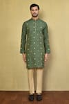 Shop Arihant Rai Sinha Green Cotton Plus Print Kurta With Pyjama Online at Aza Fashions Shop_Arihant Rai Sinha_Green Cotton Plus Print Kurta With Pyjama_Online_at_Aza_Fashions