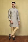 Buy_Arihant Rai Sinha_Grey Cotton Embroidered Neck Straight Kurta With Pyjama _at_Aza_Fashions