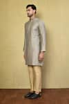 Arihant Rai Sinha_Grey Cotton Embroidered Neck Straight Kurta With Pyjama _at_Aza_Fashions