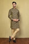 Buy_Arihant Rai Sinha_Green Cotton Jacquard Print Plus Straight Kurta With Pyjama _at_Aza_Fashions