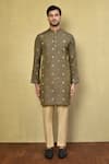 Shop_Arihant Rai Sinha_Green Cotton Jacquard Print Plus Straight Kurta With Pyjama _Online_at_Aza_Fashions