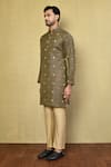 Arihant Rai Sinha_Green Cotton Jacquard Print Plus Straight Kurta With Pyjama _at_Aza_Fashions
