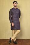 Buy_Arihant Rai Sinha_Brown Cotton Printed Ikat Geometric Pattern Kurta With Pyjama _at_Aza_Fashions