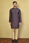 Buy_Arihant Rai Sinha_Brown Cotton Printed Ikat Geometric Pattern Kurta With Pyjama _Online_at_Aza_Fashions