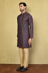 Arihant Rai Sinha_Brown Cotton Printed Ikat Geometric Pattern Kurta With Pyjama _at_Aza_Fashions