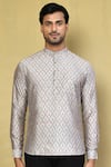 Buy_Arihant Rai Sinha_Grey Cotton Printed Ikat Short Kurta _Online_at_Aza_Fashions