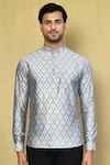 Buy_Arihant Rai Sinha_Blue Cotton Printed Ikat Short Kurta _Online_at_Aza_Fashions