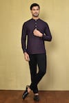 Buy_Arihant Rai Sinha_Purple Cotton Printed Ikat Pattern Short Kurta _at_Aza_Fashions